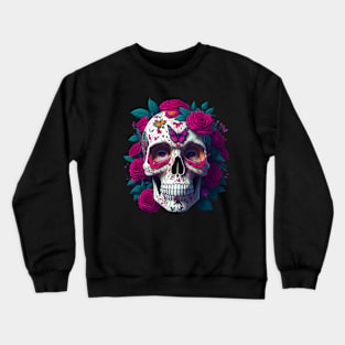 Funny Sugar Candy Skull With Flowers Crewneck Sweatshirt